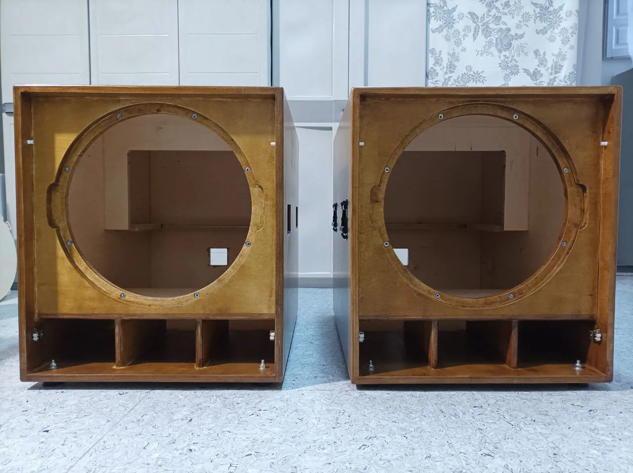The two subwoofer boxes varnished