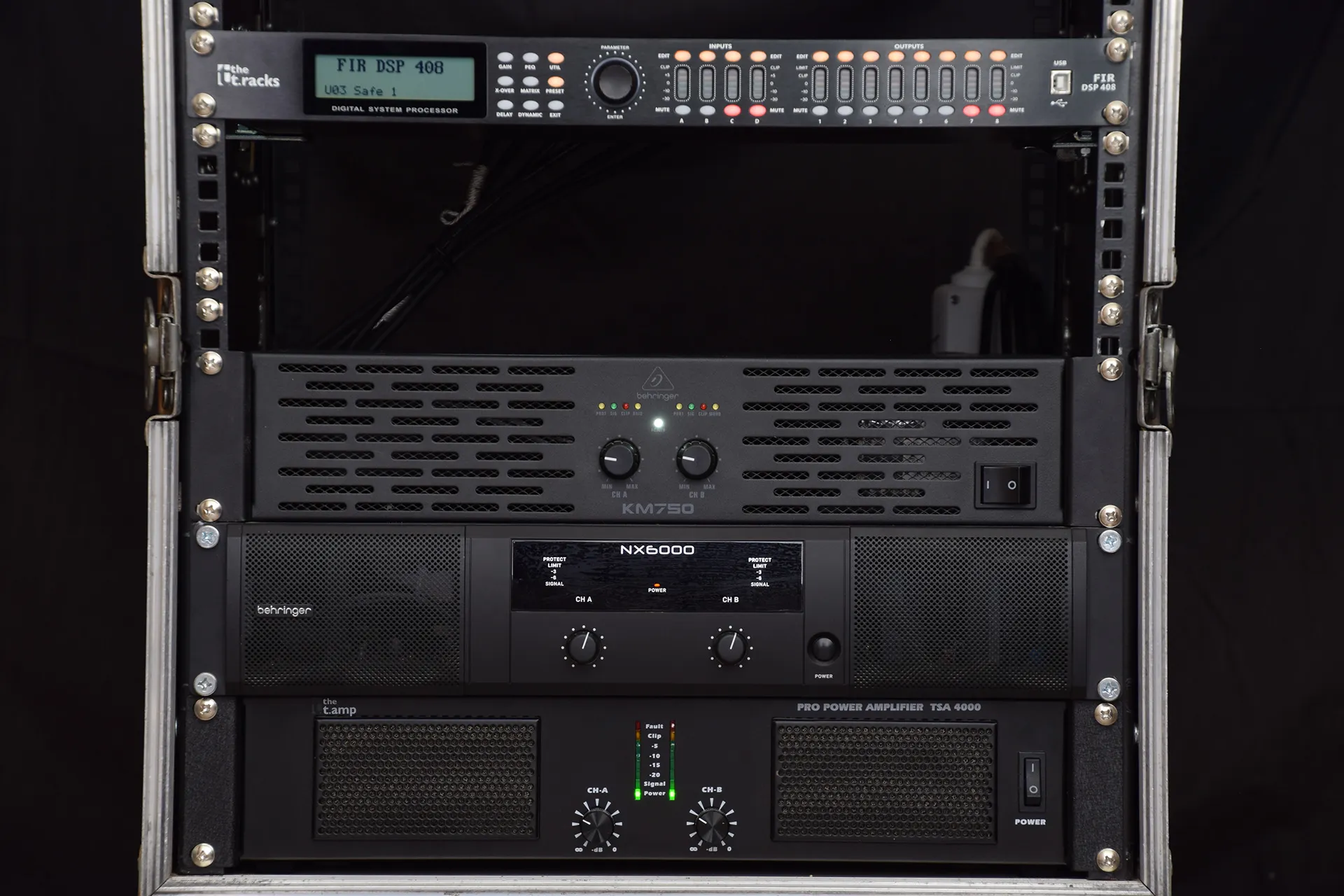 The rack: a speaker processor and the amplifiers